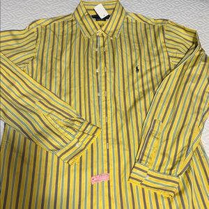 Polo by Ralph Lauren Men's Yellow and Blue Striped Shirt